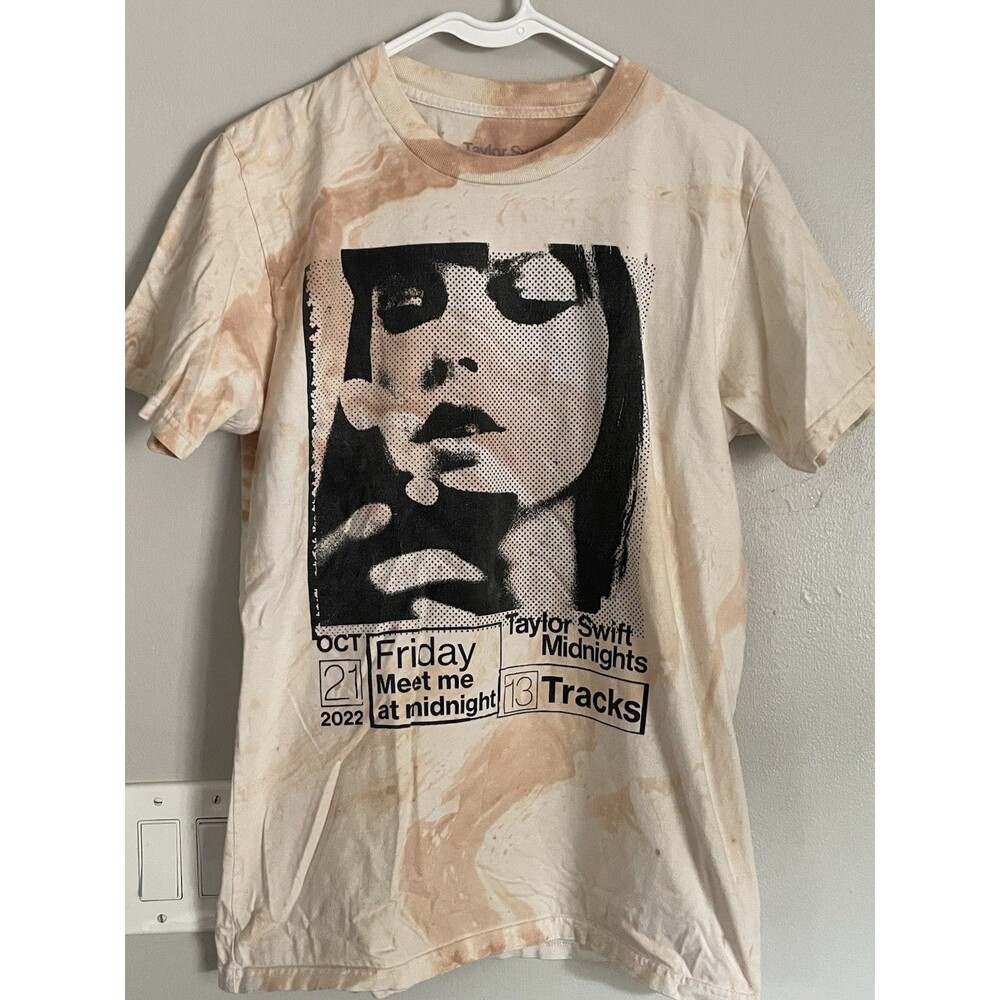 Taylor Swift Midnights Tracklist Tie Dye T Shirt Size M Cream Tan Official Merch